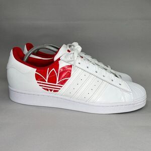 Adidas Superstar Shoes Men's Size 12 White Trefoil Print / Scarlet Low Sneakers